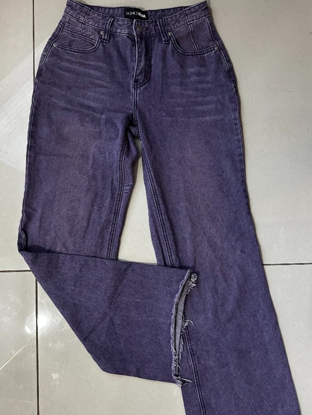 Fashion Nova Purple Washed Wide Leg Raw Hem Jeans - Size 3